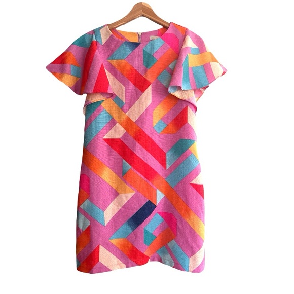 Gianni Bini Dillards Geometric Pink Orange Dress Purple Size Medium M - Picture 2 of 8